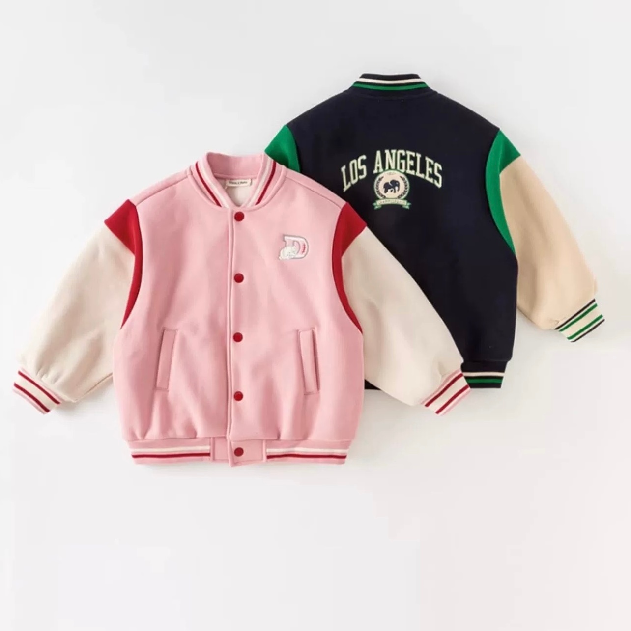 Áo khoác bóng chày cho bé trai bé gái, chất nỉ da cá dày dặn, kiểu Varsity Jacket phối màu retro Hàn Quốc cực chất DK3237658