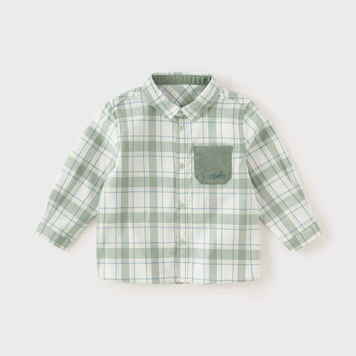 Áo sơ mi bé trai DAVE & BELLA – mẫu mới 2025, áo sơ mi kẻ caro chất liệu cotton cho bé trai, phong cách thời trang thu, dễ thương và thoải mái cho bé.