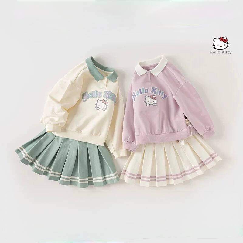 Bộ 2 món bé gái – áo dài tay mềm mịn + chân váy xếp ly pastel DB1247733