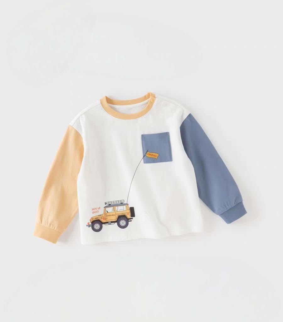 Áo thun dài tay bé trai Dave & Bella phối màu in hình ô tô DB1260392