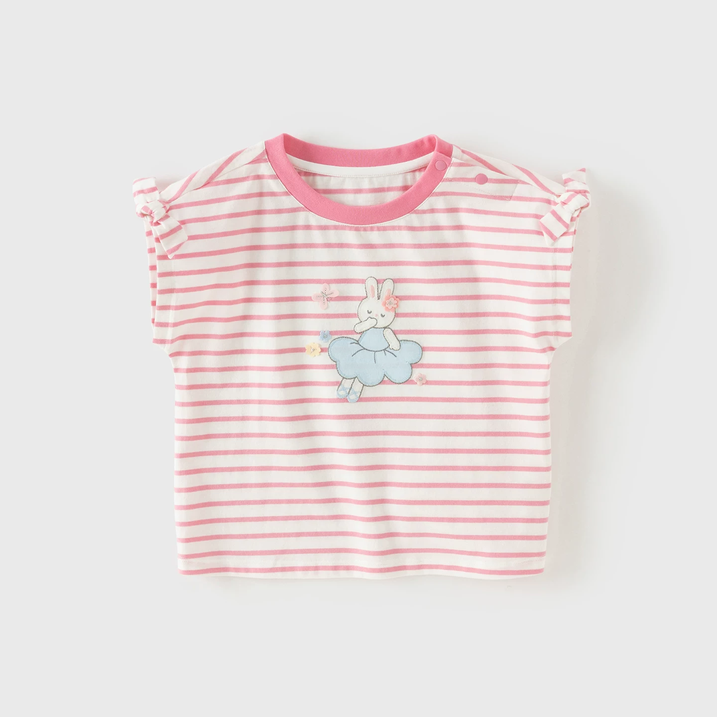 Áo thun bé gái Dave Bella – cotton sọc A loại, hè 2026 DB2262207