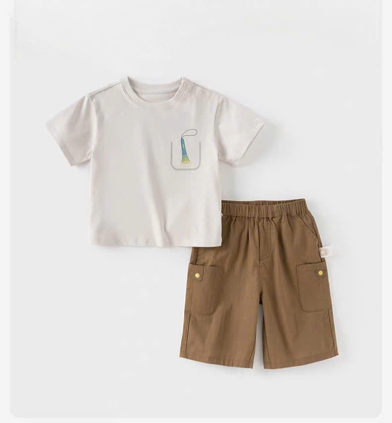 Bộ áo cotton hè quần nâu áo xám DB2251880