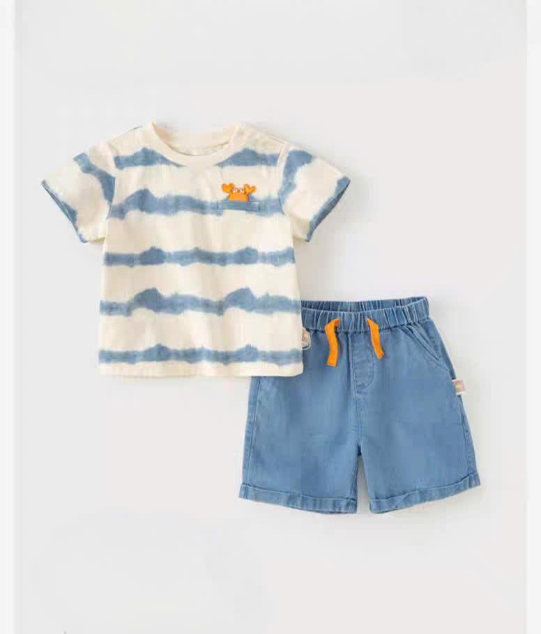 Bộ phông cotton hè quần xanh hoạ tiết con cua Dave Bella DB2240123