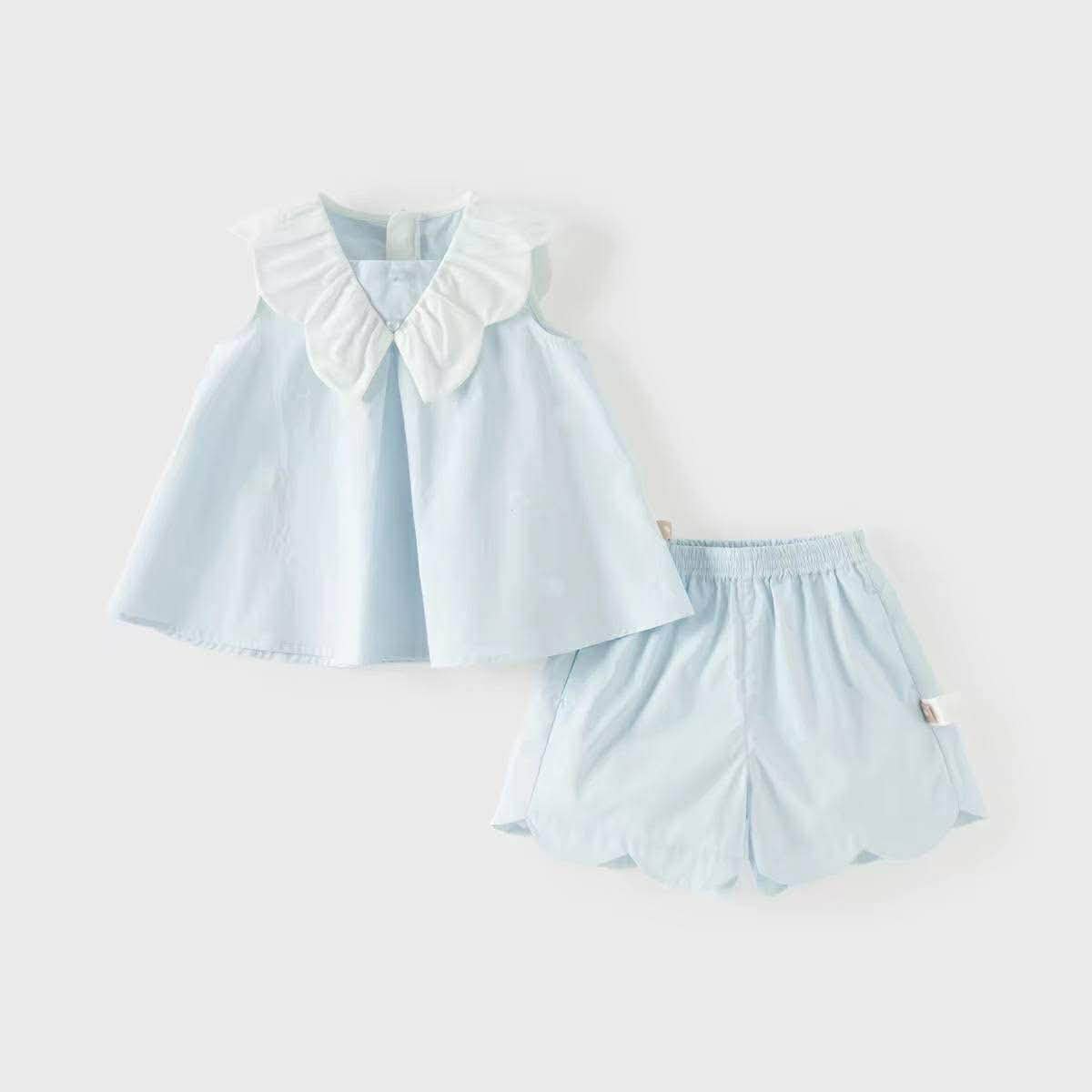 Bộ quần short bé gái David Bella, loại A cotton nguyên chất hai món cho trẻ em, trang phục hè 2026 mới, áo búp bê cho bé DB2261435