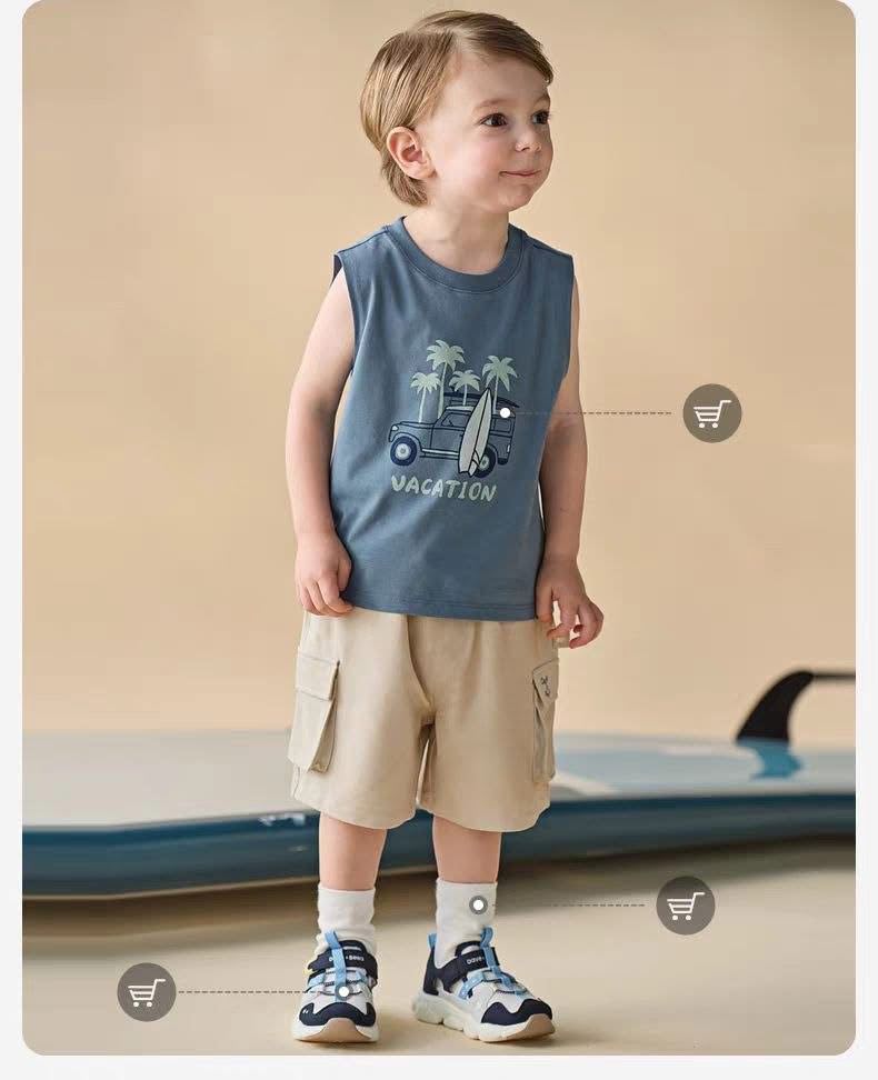 Dave&Bella Summer Toddler Boys Blue/Khaki Daily Comfortable Straight-leg Shorts DB2261297