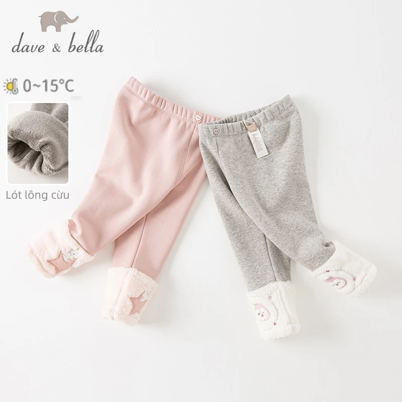 Quần Legging Lót Lông Cừu Bé Gái Mùa Đông Thêu Hoạt Hình An Ủi Giữ Ấm DB4224060