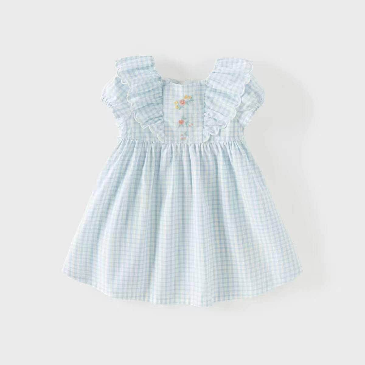 Váy liền thân bé gái David Bella phong cách đồng quê mới, váy kẻ ô cotton nguyên chất, bé gái 2026 trang phục hè loại A DB2261267