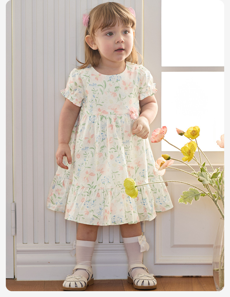Váy liền thân cotton nguyên chất cho bé gái David Bella - Mẫu hè 2026 mới, váy hoa nhí phong cách đồng quê cho trẻ em, thời trang trẻ em DB2261850