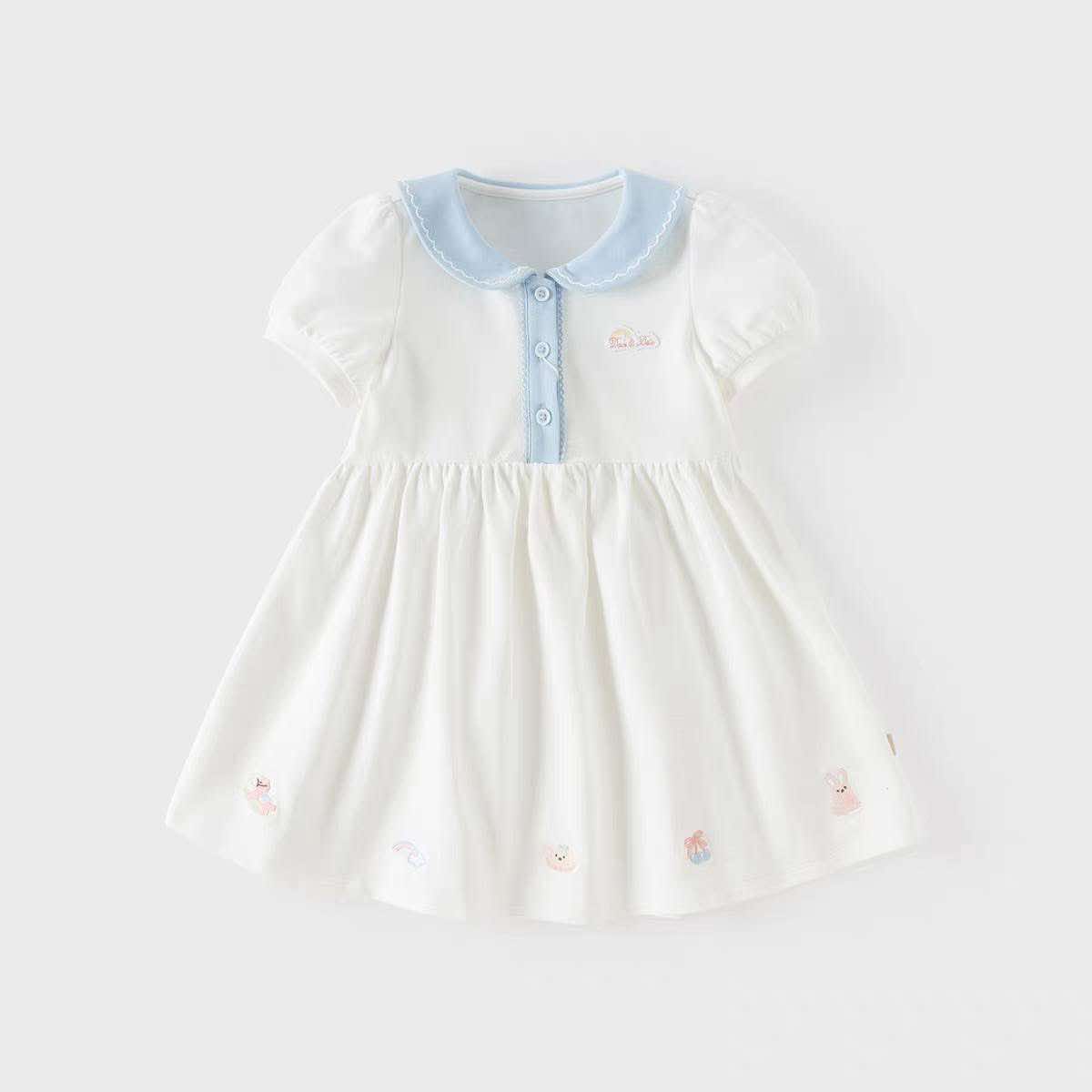 Váy polo trắng cổ xanh Dave Bella hè 2026 DB2262454