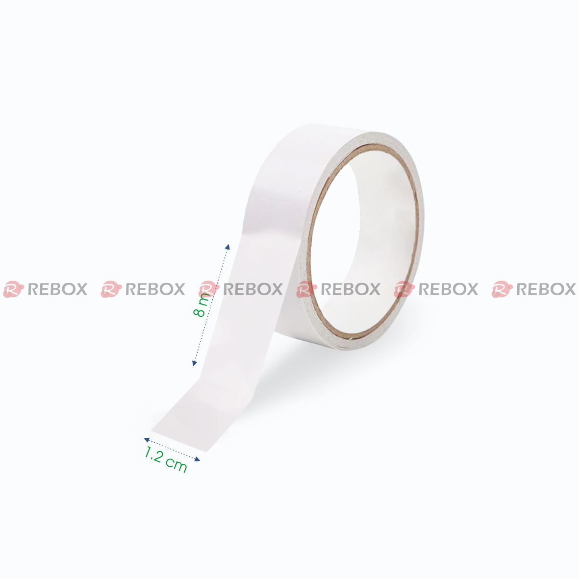 RBK6A - Băng keo 2 mặt trắng - Khổ 1.2cm x 8m - Lõi 3x76 mm - 24 cuộn/ cây