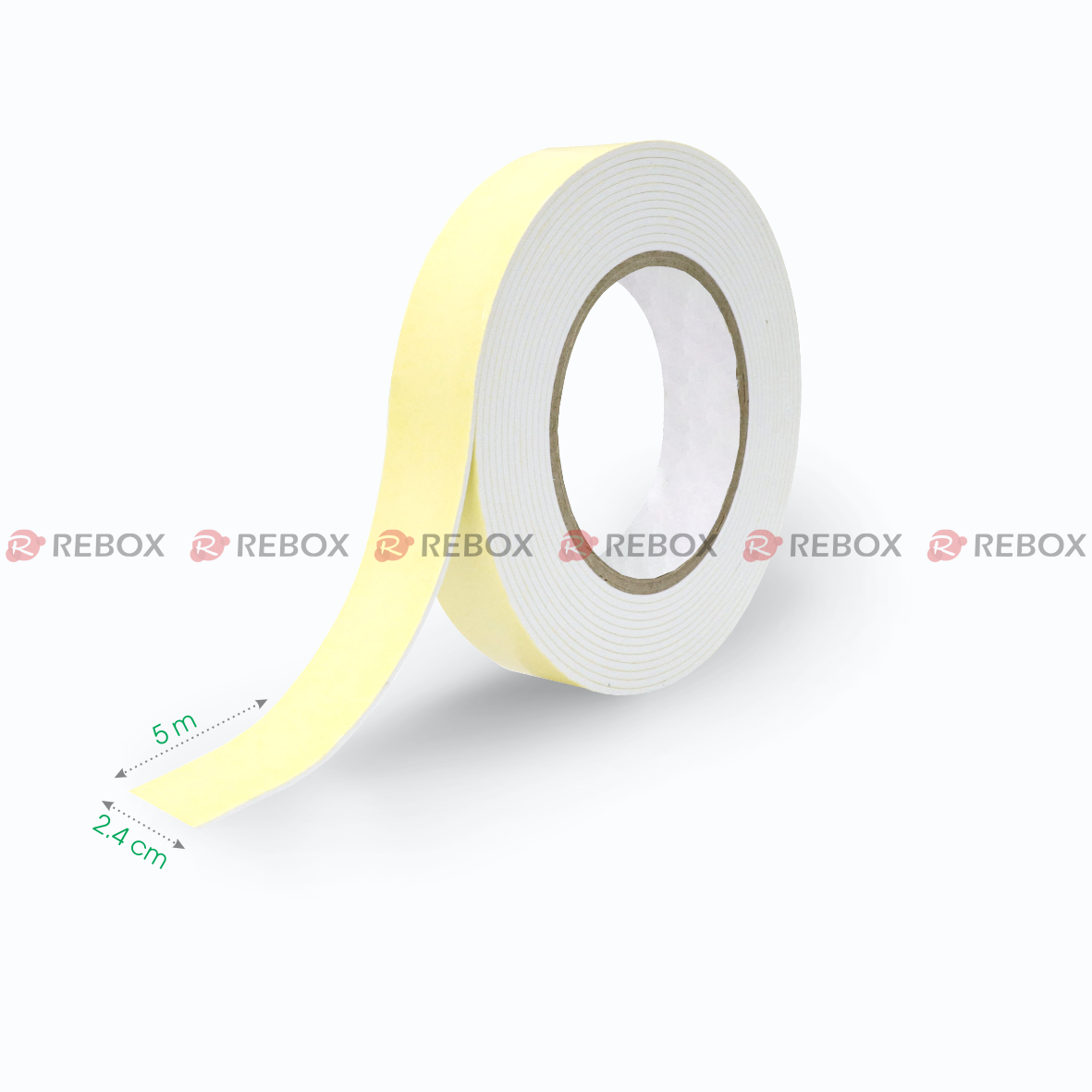 RBK7A - Băng keo 2 mặt xốp vàng - Khổ 2.4cm x 5m - Lõi 3x76 mm - 10 cuộn/ cây