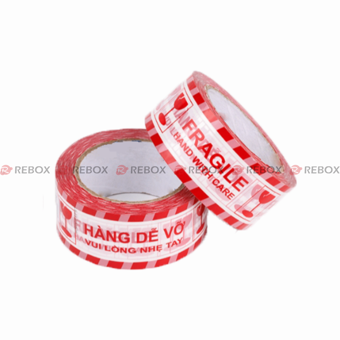 RBK3D - Băng keo in - Hàng dễ vỡ - Khổ 4.8cm - Lõi 3x76 mm - 6 cuộn/ 1.2kg/ cây - Nền trắng chữ đỏ