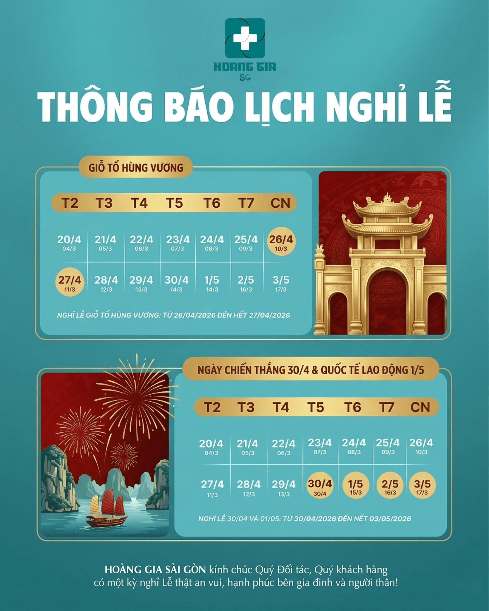 Thông Báo Lịch Nghỉ Lễ Giỗ Tổ Hùng Vương, Ngày 30/04 Và Quốc Tế Lao Động 01/05 Năm 2026