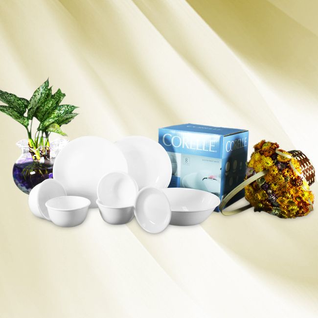 Bộ chén đĩa thủy tinh Mỹ Corelle 8 món