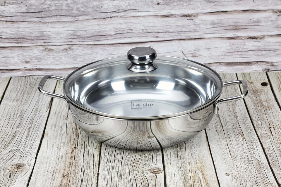 Nồi lẩu inox 3 đáy nắp kính Five Star 28cm (mã 2122)