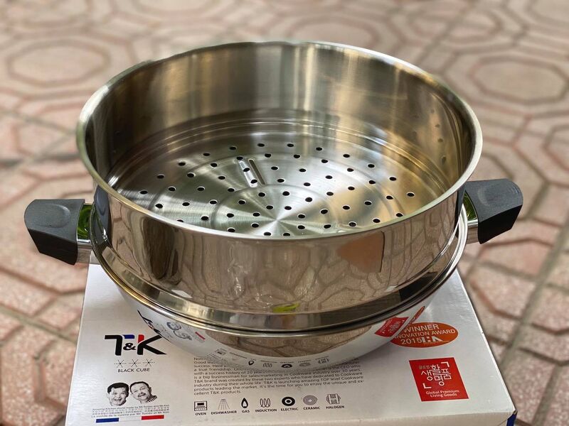 Bộ chảo kèm xửng hấp black cube Kim’s Cook 24cm (có cán cầm rời)  F00001602