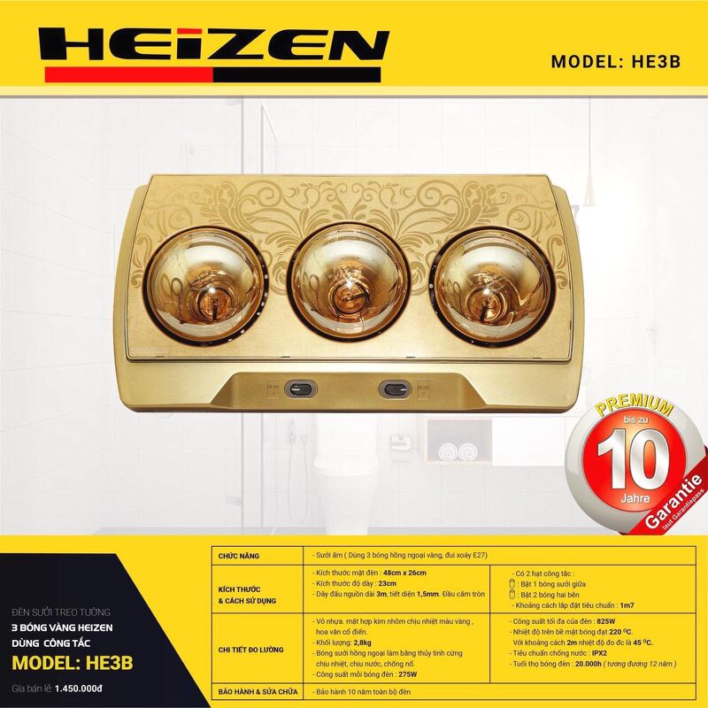 Đèn sưởi Heizen Germany loại 3 bóng (mã 2838)
