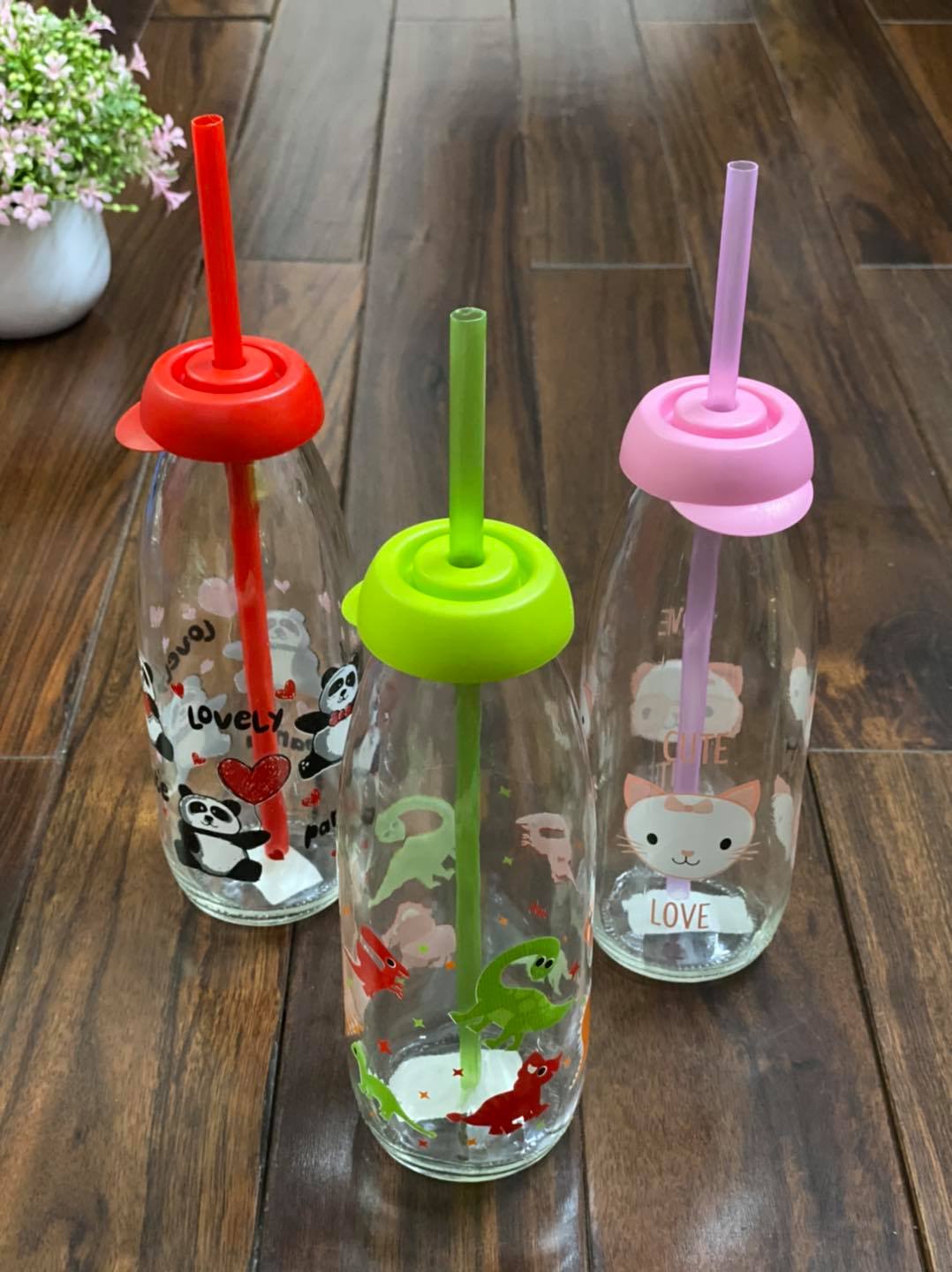 Lọ thuỷ tinh kèm ống hút Herevin 500ml - Đỏ/ tím