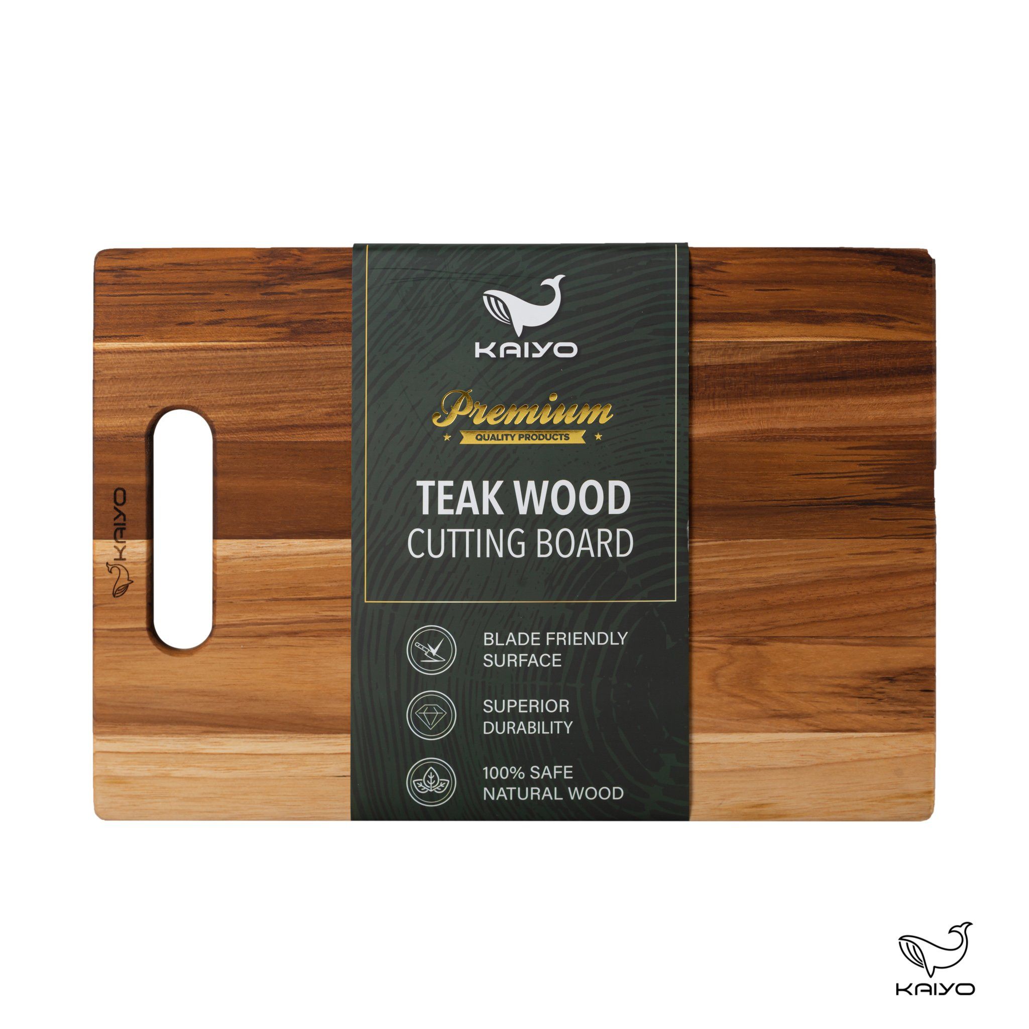 Thớt gỗ Teak hình chữ nhật size S Kaiyo - KT 20.5x30.5x1.4cm (vân ngang)