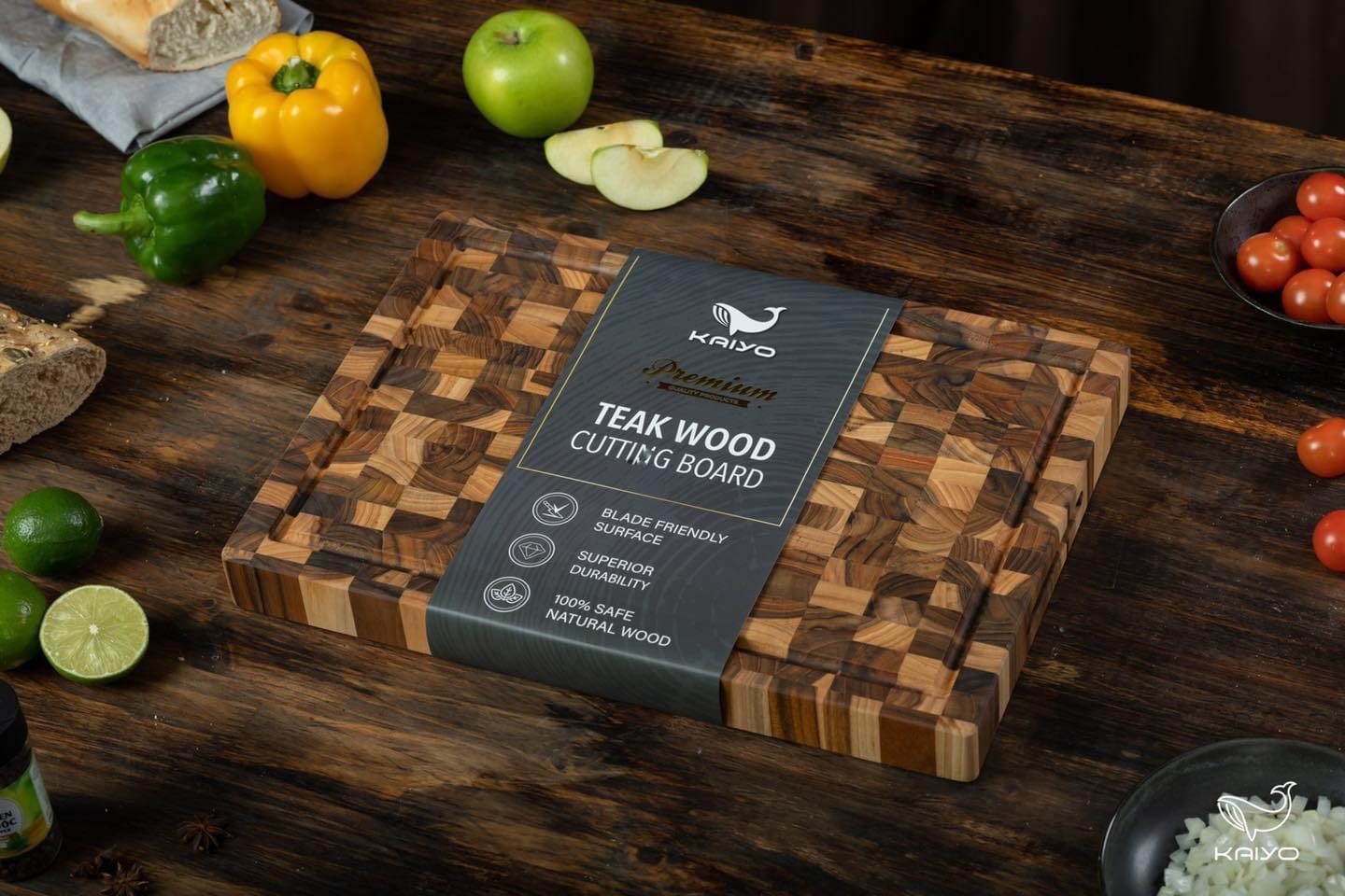 Thớt gỗ Teak - đầu cây - hình chữ nhật size M - loại thái (25x35x2.5cm) (mã DC02)