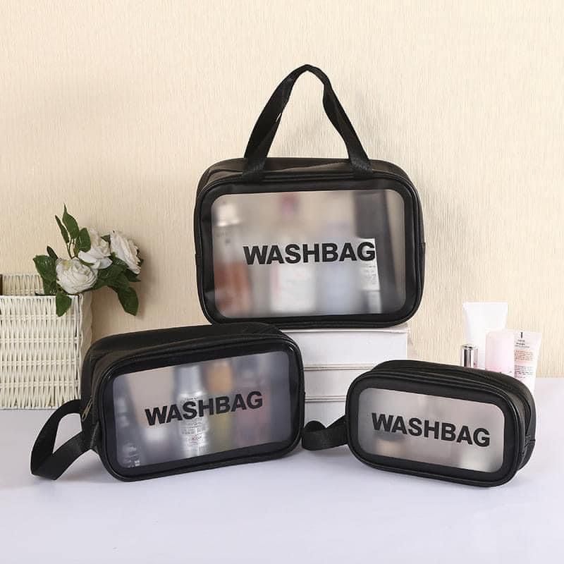 Set 3 túi đựng mỹ phẩm Washbag (có chữ) - Đen