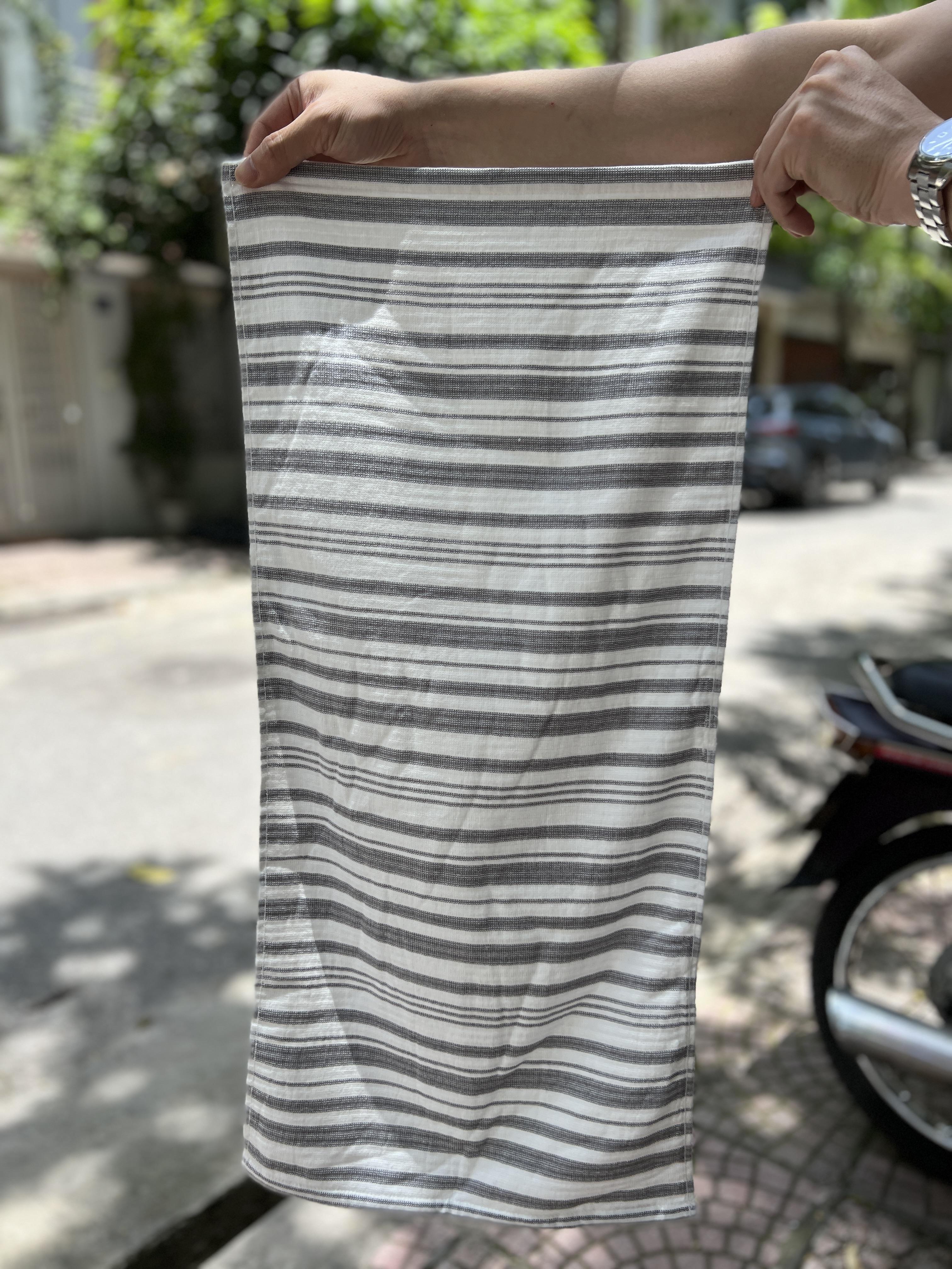 Set 5 khăn gội cotton mẫu kẻ xuất Muji Nhật 34x70cm