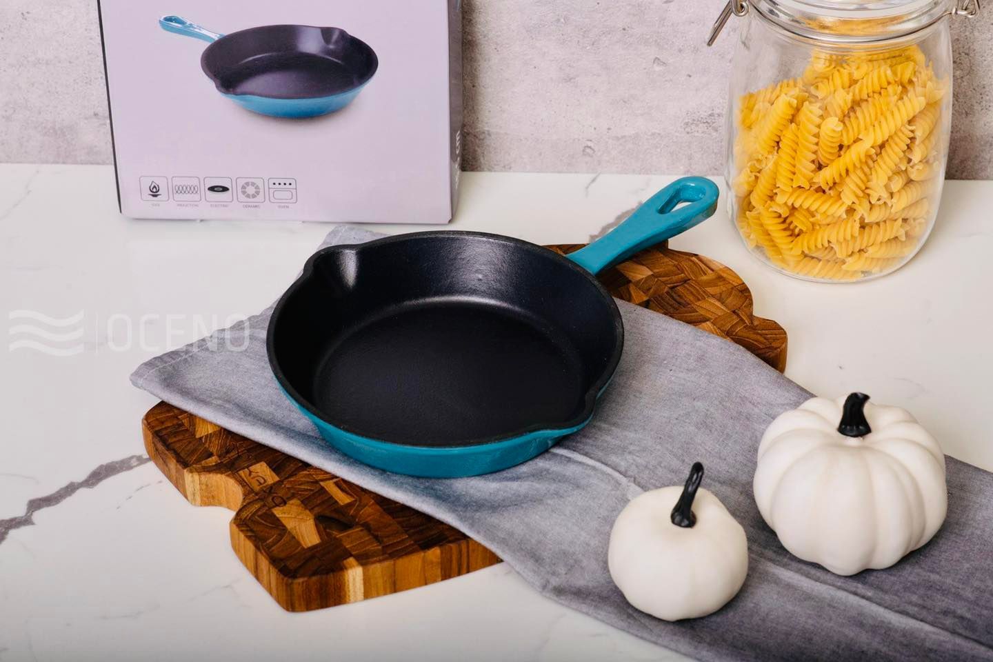Chảo gang nông lòng  có vòi rót Oceno 20cm - Xanh