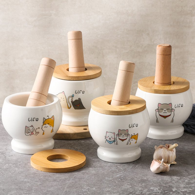 Set Chày + Cối + Nắp gỗ mini bằng đá
