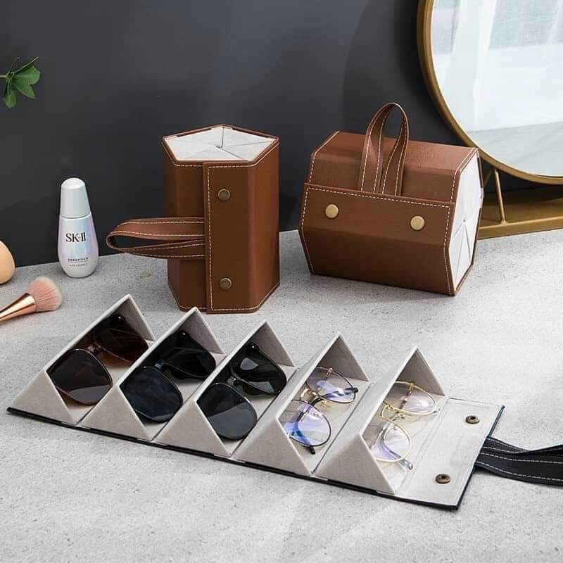 Hộp đựng kính 5 ngăn gấp gọn - Nâu