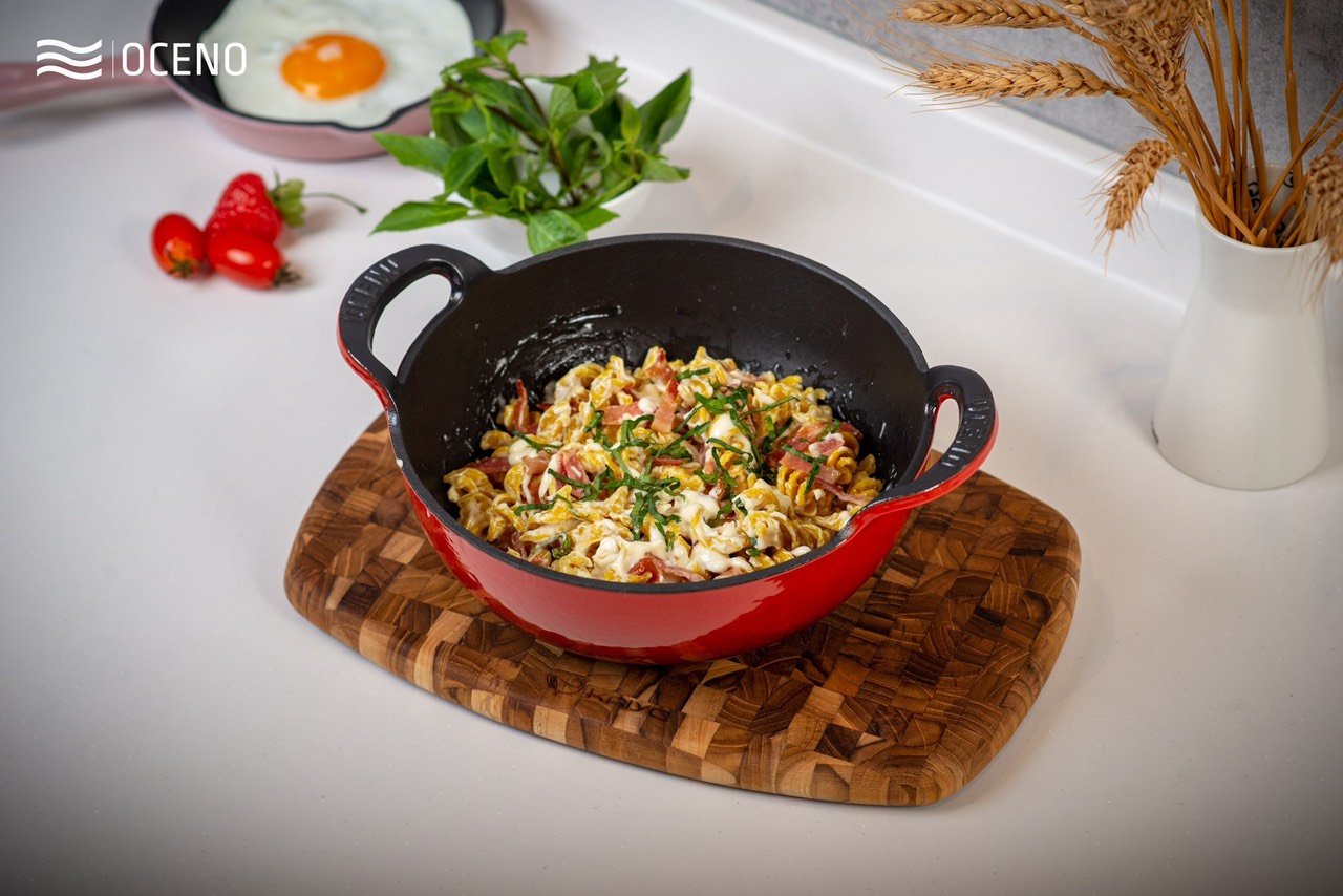 Chảo gang sâu lòng Oceno 25cm - Đỏ