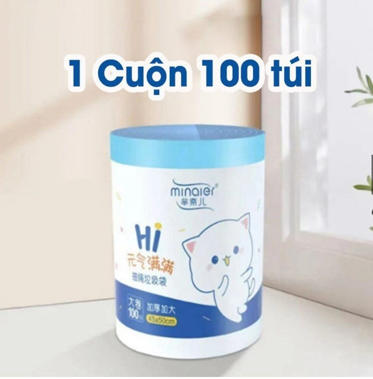 Cuộn 100 túi rác sinh học có dây rút MINAIER