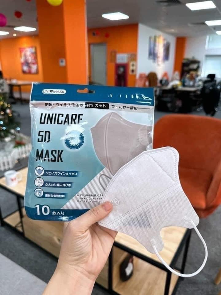 Hộp 100 khẩu trang 5D Unicare - Trắng (hàng tặng)