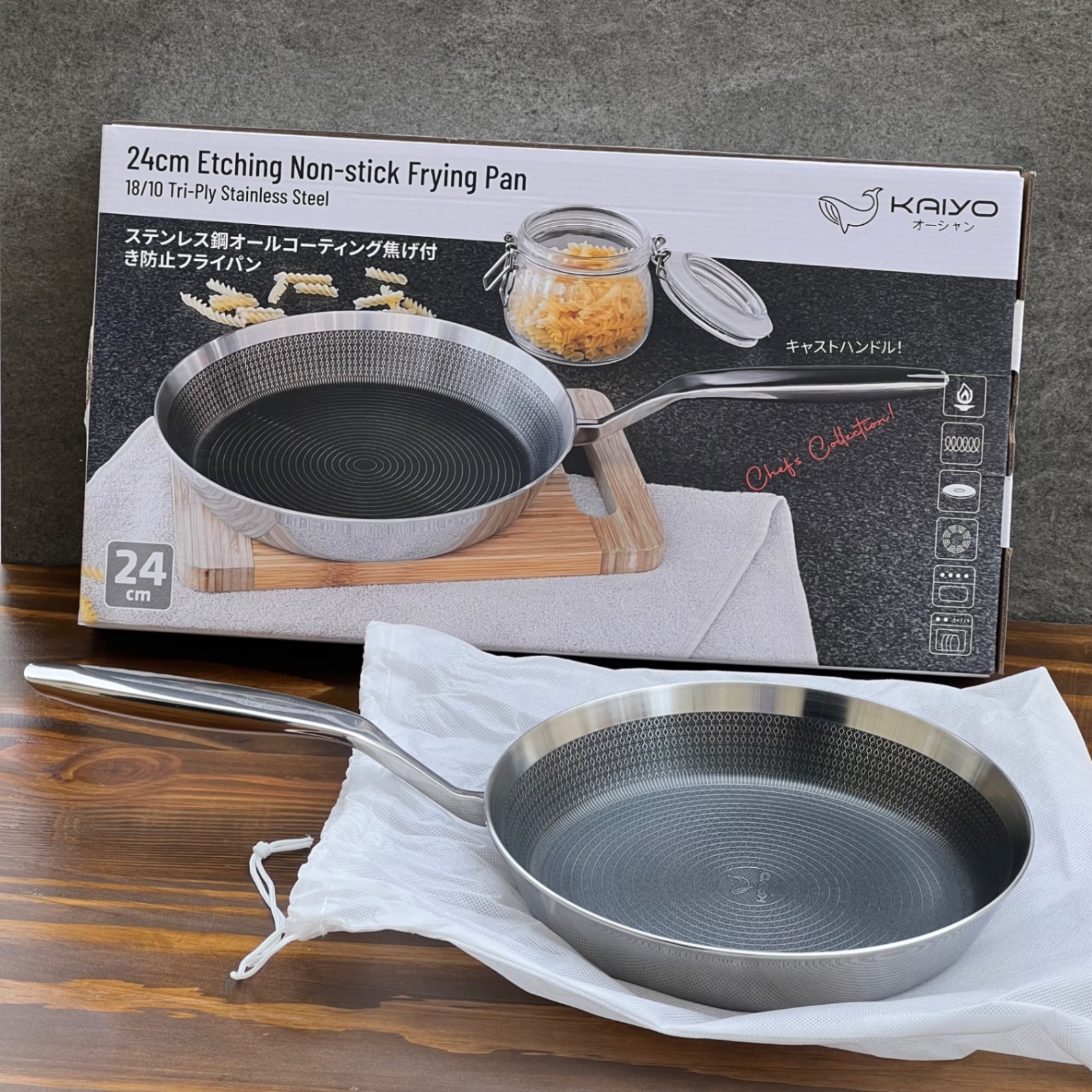 Chảo đúc inox chống dính VÂN NỔI KAIYO - nông lòng - 26cm