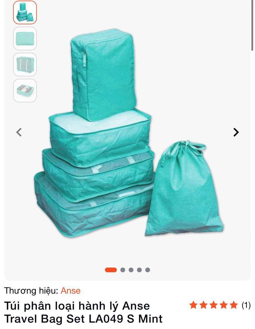 Bộ 5 Túi Đựng Đồ Du Lịch Anse LA049 - màu xanh bạc hà