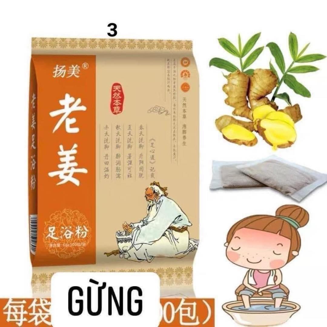 Bịch 100 gói thảo dược ngâm chân đông y - vị Gừng ( Quà tặng - mua 2 tặng 1)