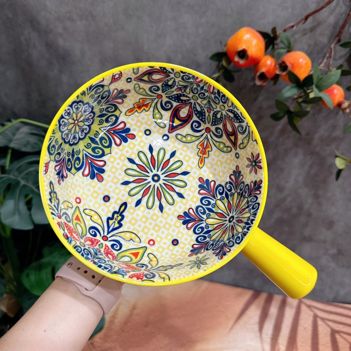 Chảo béo thổ cẩm phong cách Bohemia 16cm - Hoa Vàng
