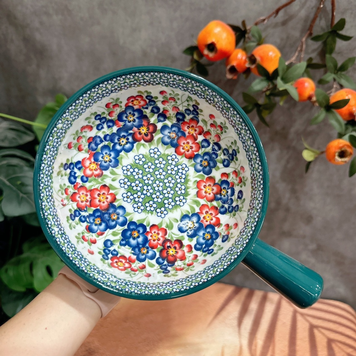 Chảo béo thổ cẩm phong cách Bohemia 16cm - Hoa Đỏ
