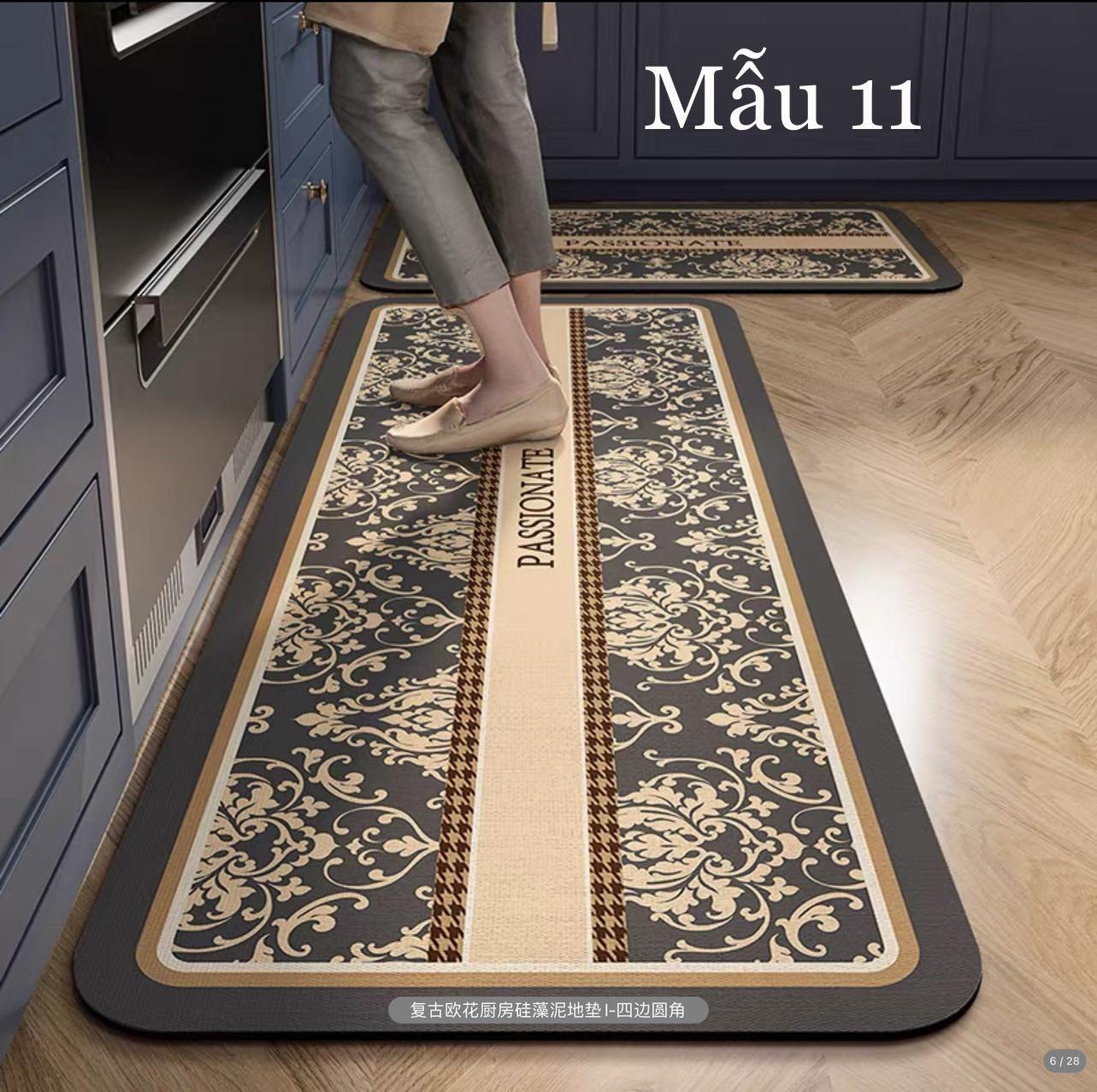 Set 2 thảm bếp silicon chống trơn trượt - Mãu 11 (Passionate hoa văn nâu)