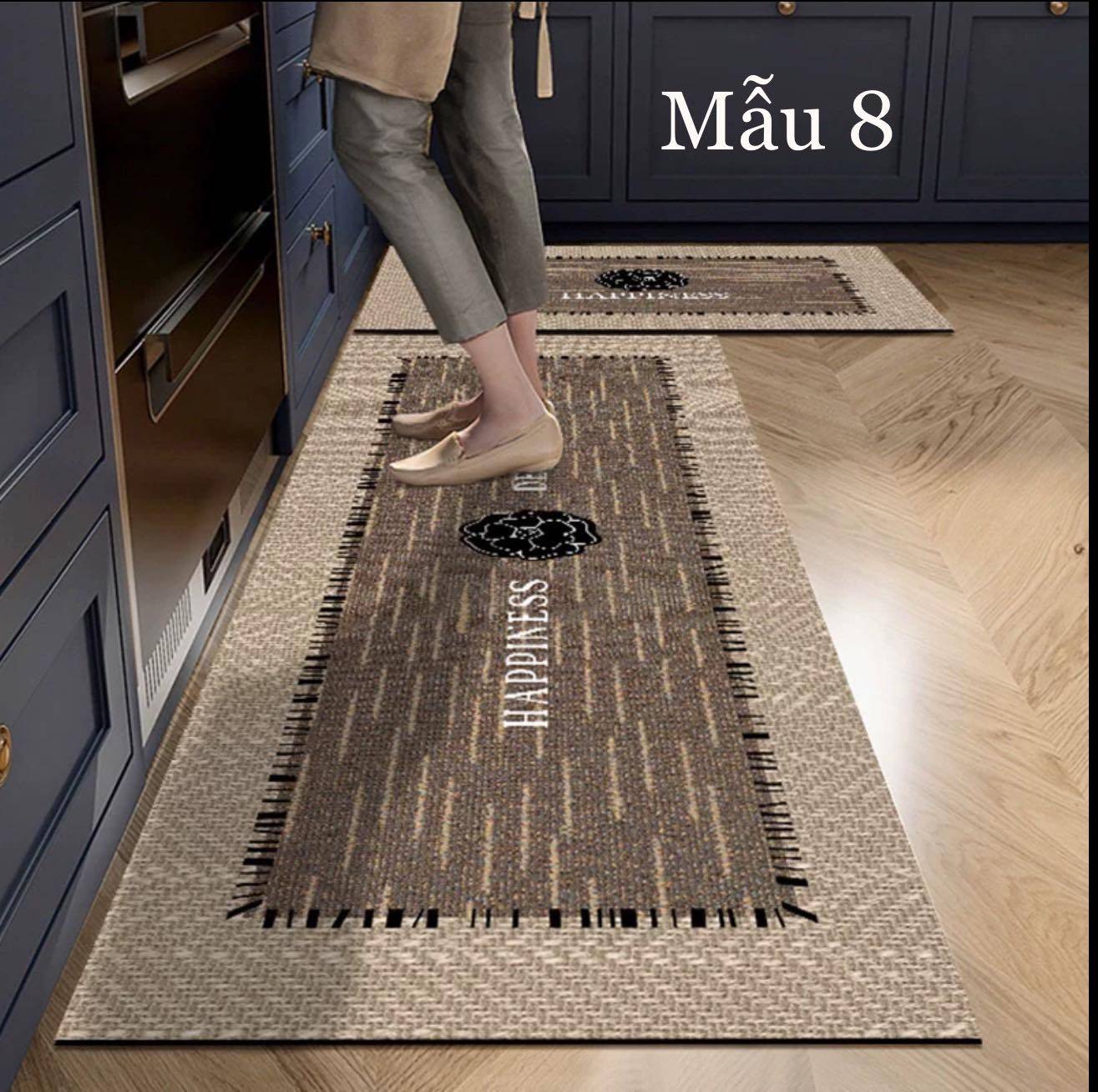 Set 2 thảm bếp silicon chống trơn trượt - Mẫu 8 (mẫu Happiness tông nâu)
