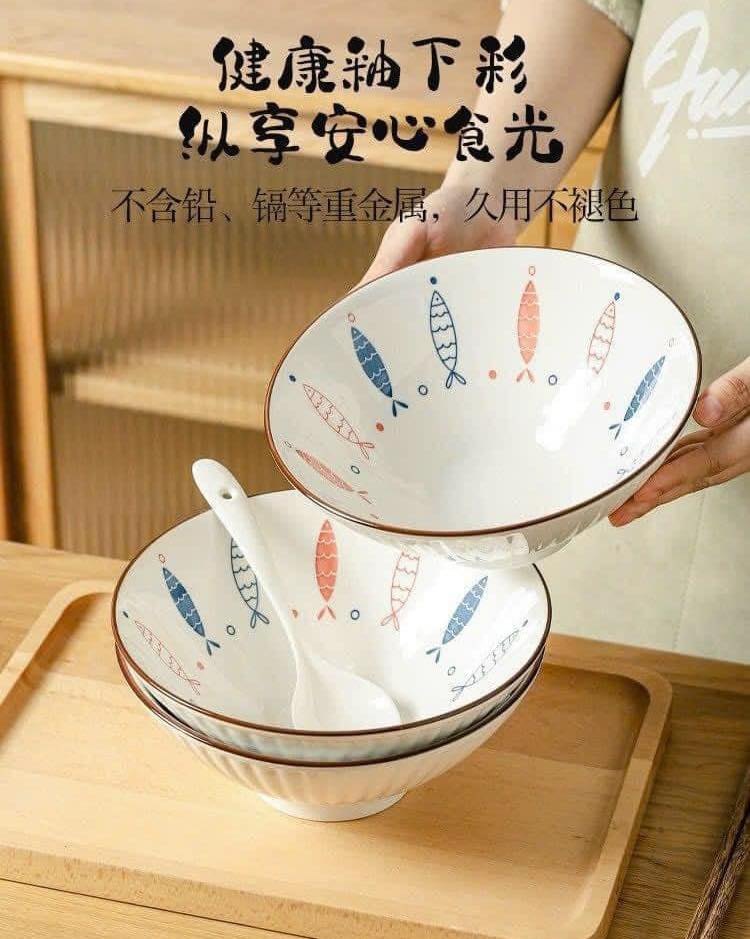 Set 6 bát tô dáng loe mẫu cá 20cm