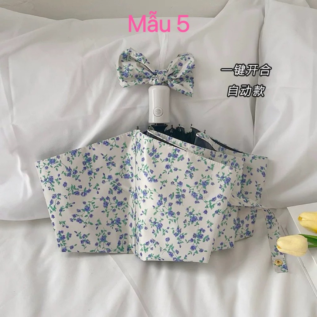 Ô tự động 2 chiều Vintage - Mẫu 5 (hoa xanh)
