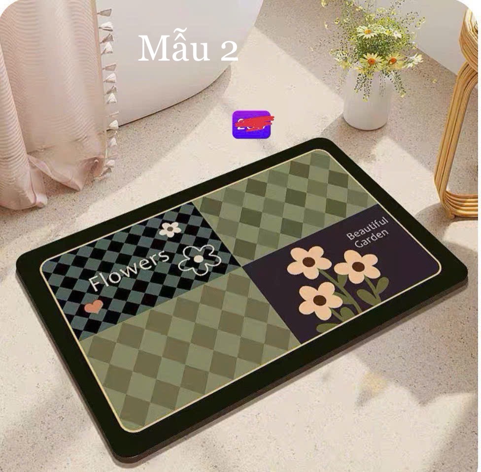 Thảm silicon phong cách retro - Mẫu 2 (chữ Flower xạnh rêu)