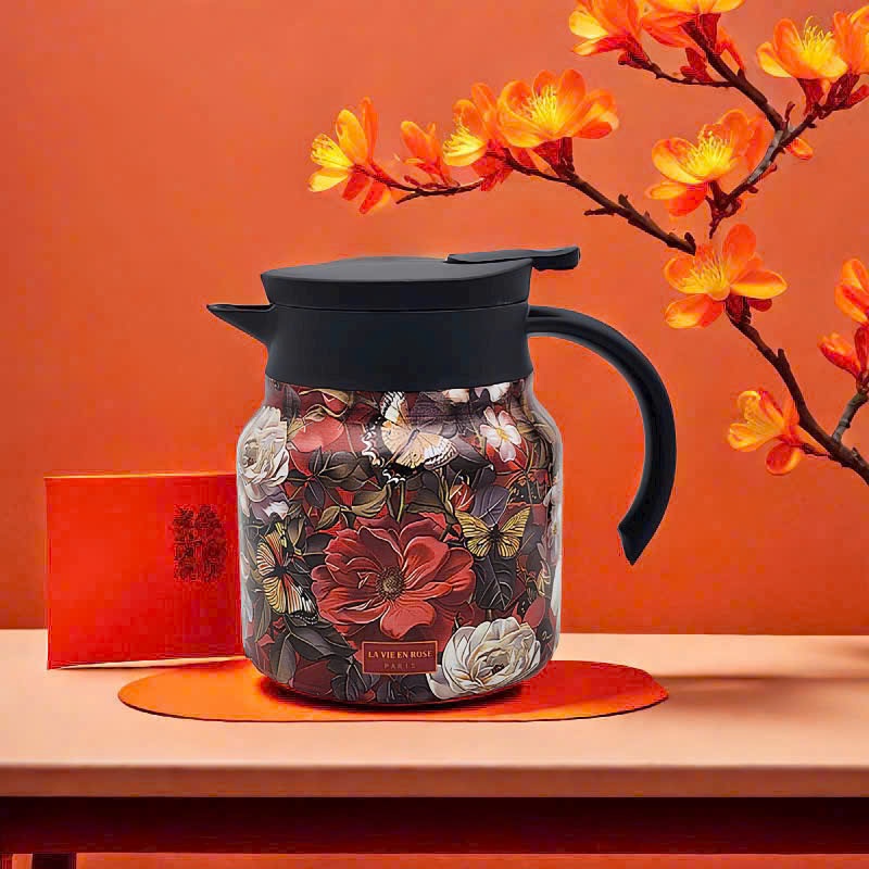 Bình giữ nhiệt có lọc trà mẫu hoa vintage size 1000ml - Hoa đỏ