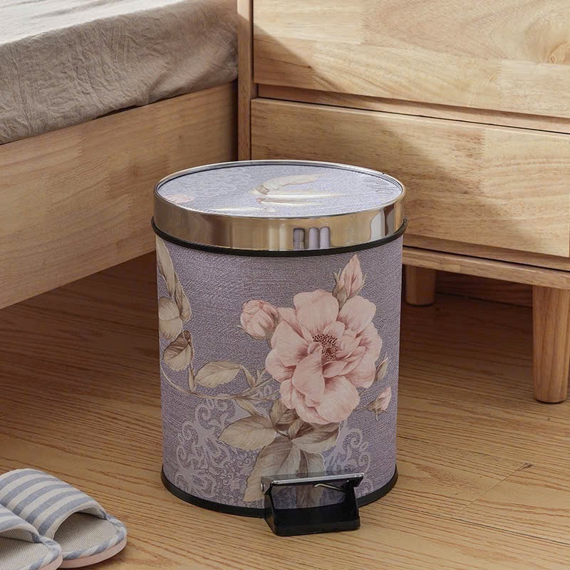 Thùng đựng rác 12L mẫu hoa vintage - Tím