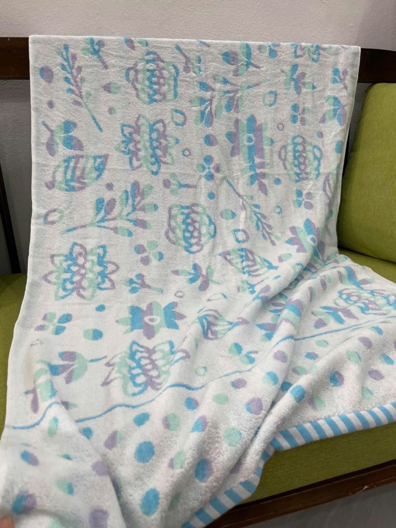 Khăn tắm cotton organic size 70x140cm - hoa xanh
