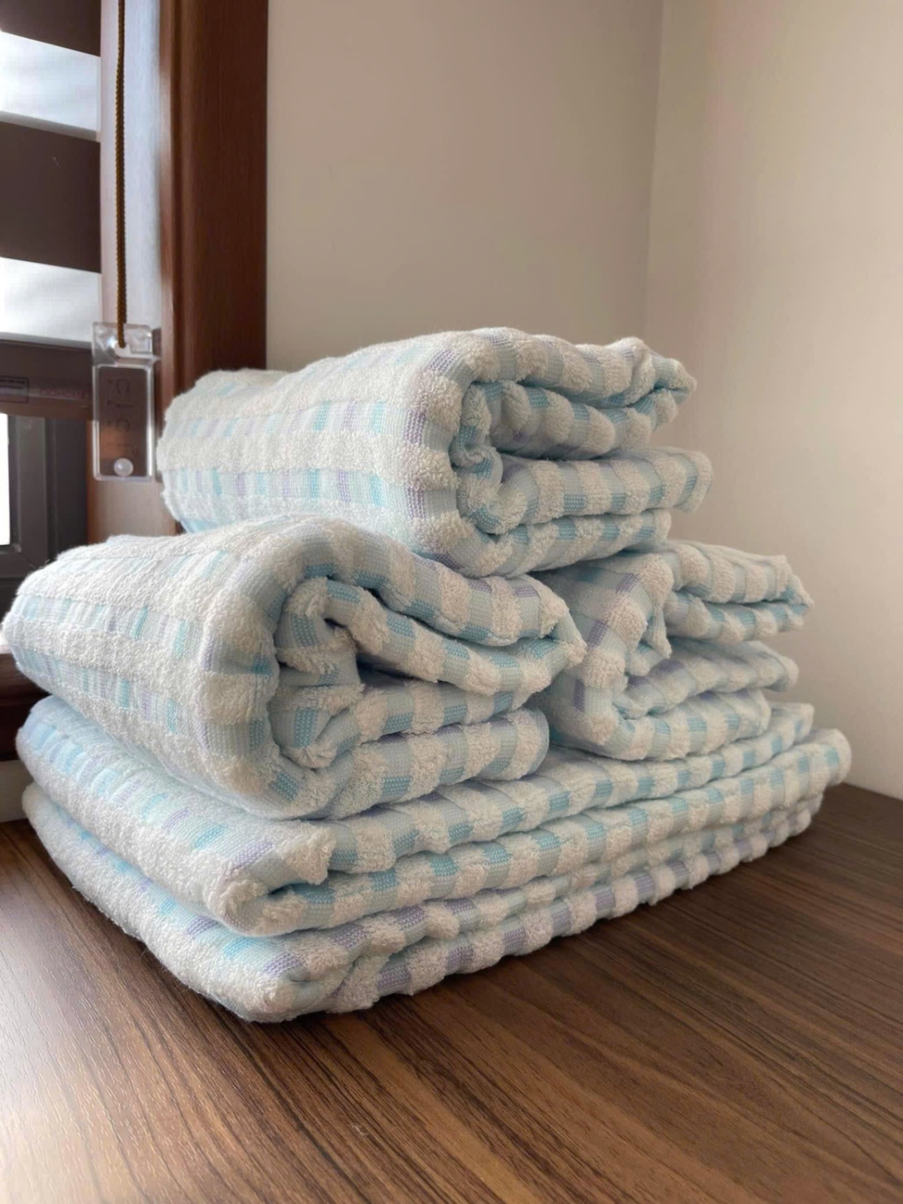 Khăn tắm cotton organic size 70x140cm - kẻ caro xanh