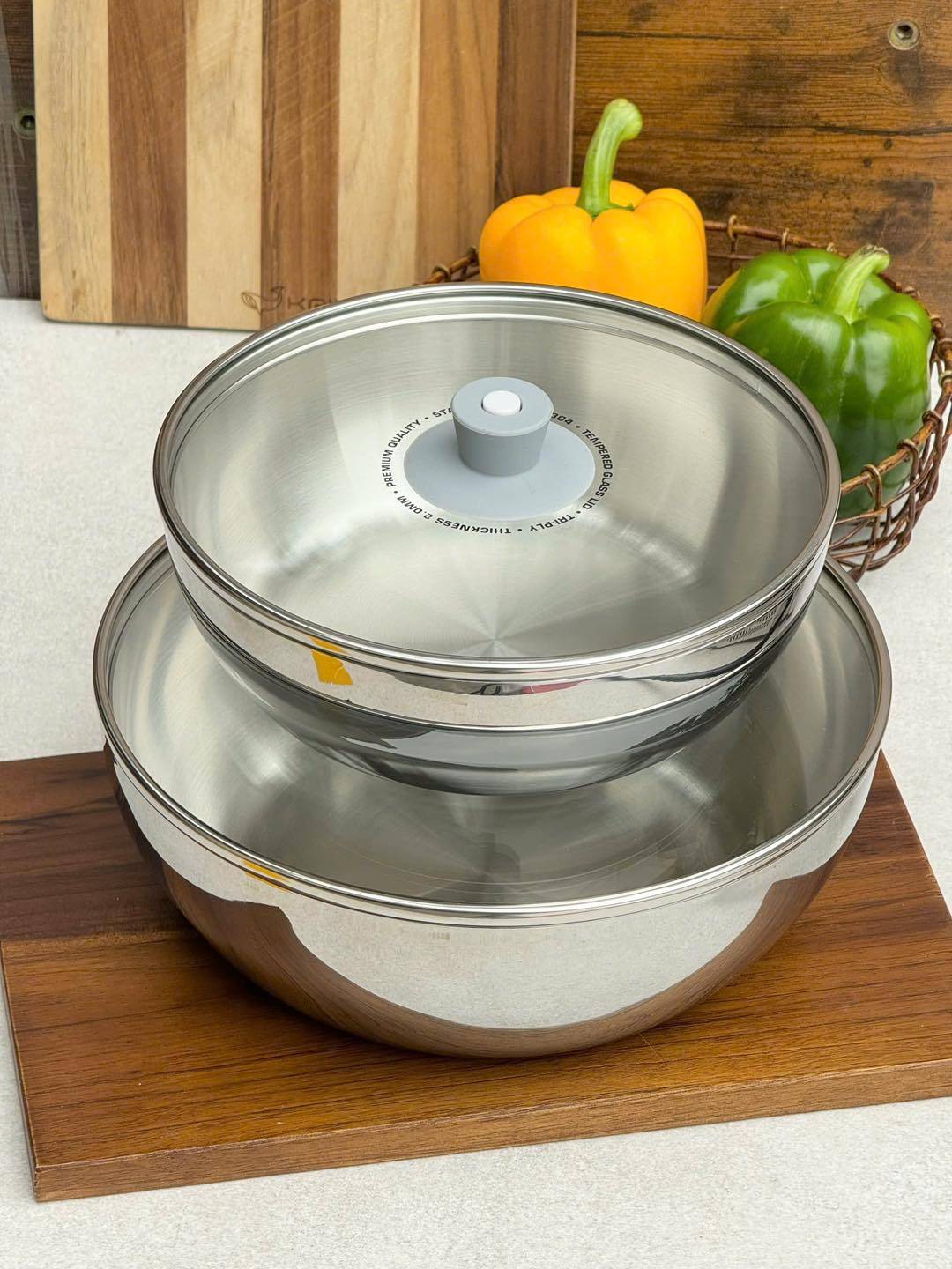 Set 2 nồi đa năng kiêm âu đựng thực phẩm inox 304 (triply) Kaiyo - dáng tròn loại nhỏ (size 16+20cm)