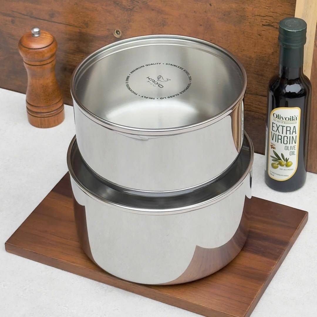 Set 2 nồi đa năng kiêm âu đựng thực phẩm inox 304 (triply) Kaiyo - dáng thẳng (size 18+20cm)
