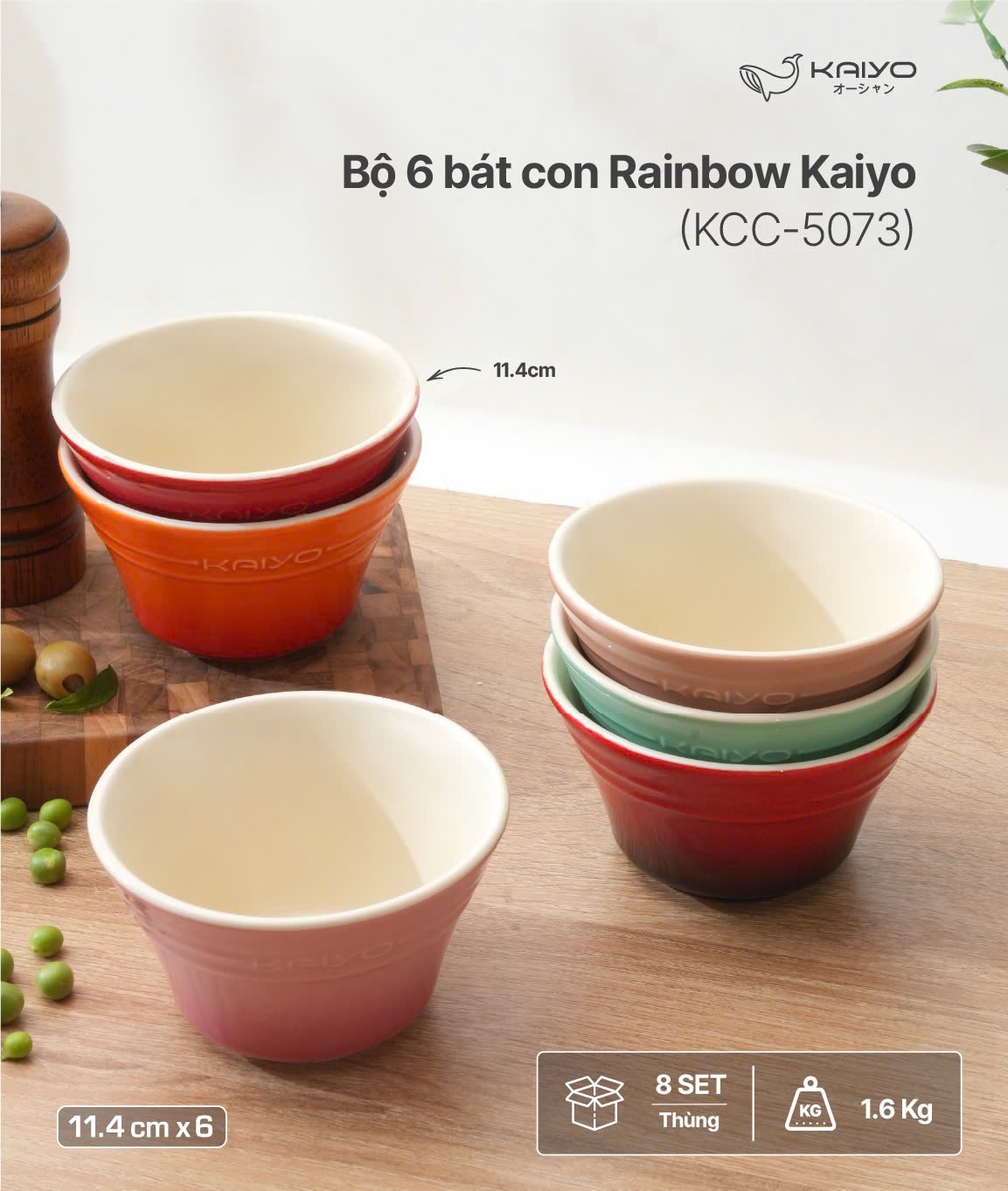 Set 6 bát con gốm sứ cầu vồng Kaiyo 11.4cm (KCC-5073)