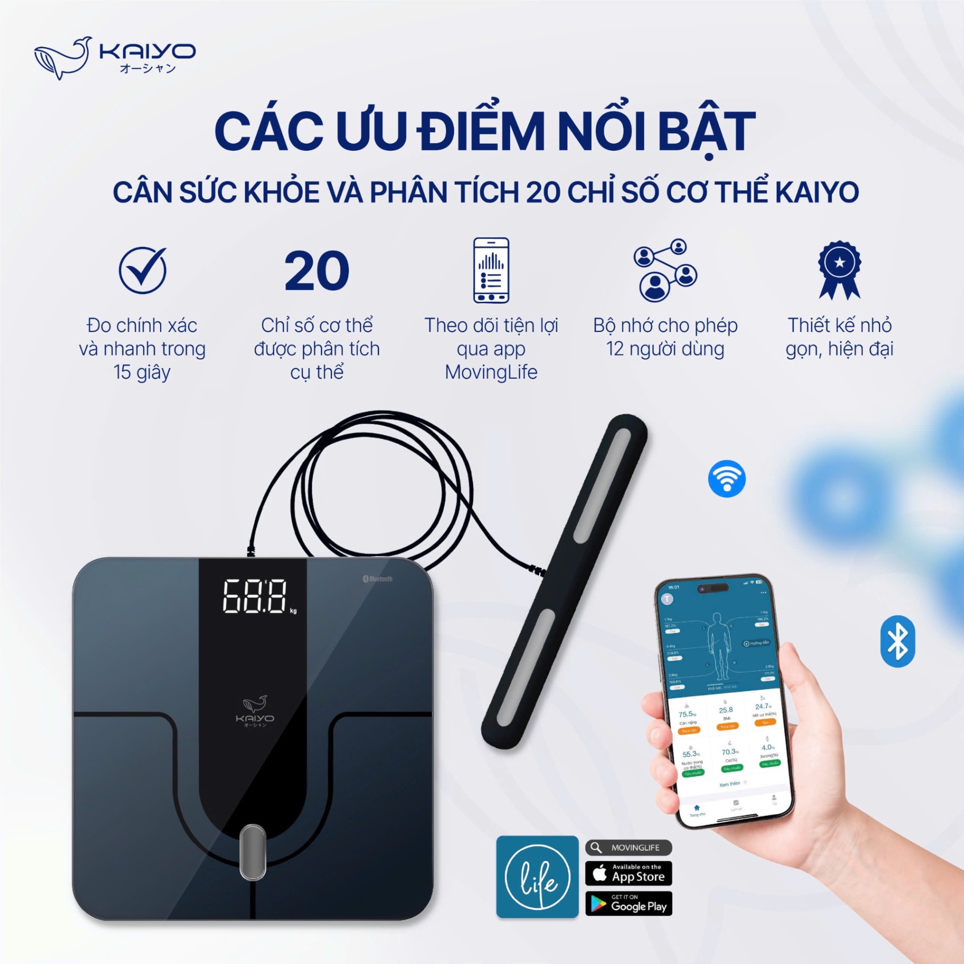 Cân điện cực thông minh 20 chỉ số Kaiyo